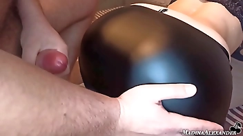 Girlfriend Sucks Dick and Doggy Fucking till Cum on Leather Pants