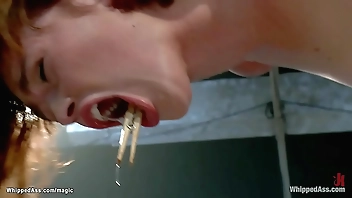 Bent bound ginger ass whipped and toyed