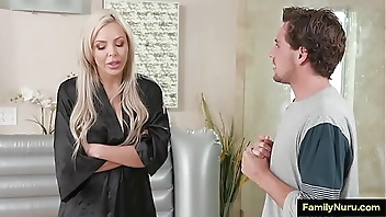 step Mother and son naked oil massage