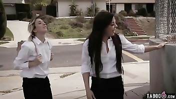 Trespassing teens fuck with a homeless guy