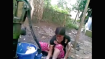 Desi village girl outdoor bath