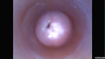 Sexy girl put camera inside her pussy