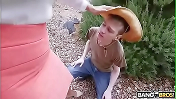 Milf forces her gardener to lick her pussy