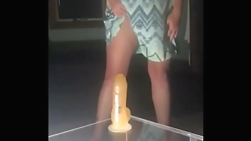 Amateur Wife Removes Dress And Rides Her Suction Cup Dildo