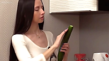 Russian real teen Veronica Snezna in the kitchen amateur solo