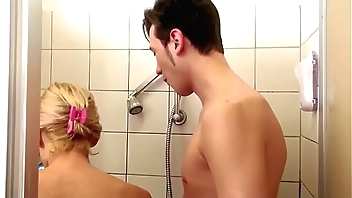 German Step-Mom help Son in Shower and Seduce to Fuck