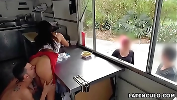 Latina taco-girl got fucked in front of customers - Lilly Hall