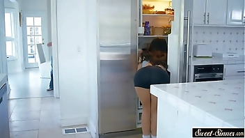 Busty stepdaughter pussyfucked on all fours