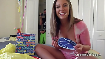 Busty girlfriend gangbanged for her Bday