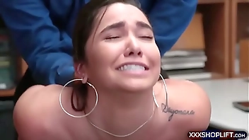 Cute shoplifter fucks with the officer in the back