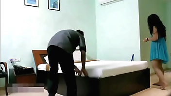 Indian Bhabhi In Blue Lingerie Teasing Young Room Service Boy