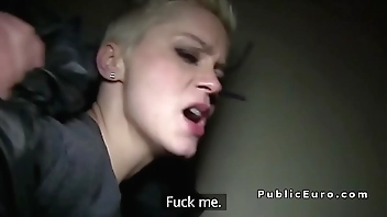 Euro blonde paid for public blowjob